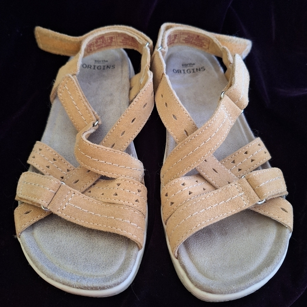 Earth Origins Women’s Sammie Yellow Leather Flat Heel Sandals Shoes US 9 N